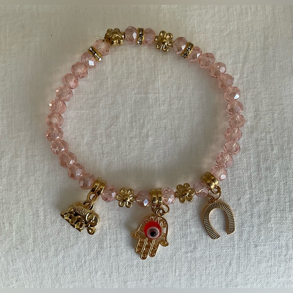 Pink Beaded Bracelet with Charms